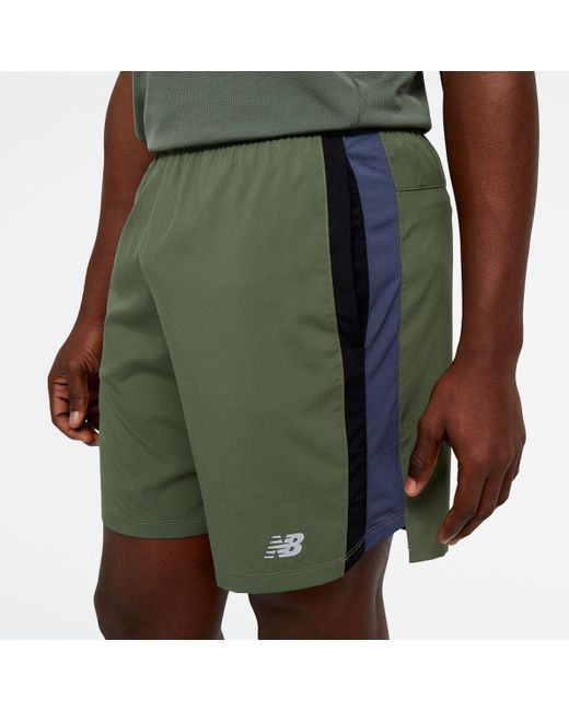 New Balance Brown Accelerate 7 Inch Short In Green Polywoven for men