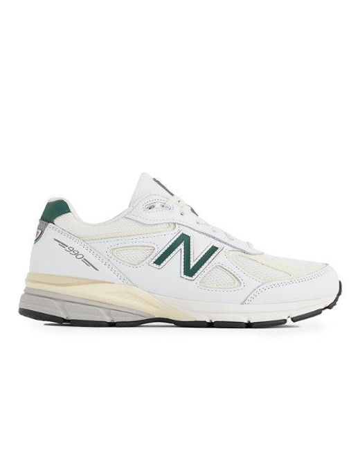 New Balance White Made In Usa 990v4 In Beige/green Leather