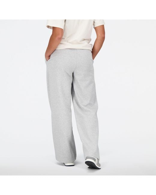 New Balance Gray Essentials Stacked Logo French Terry Wide legged Sweatpant In Cotton