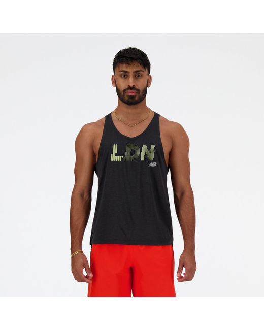 New Balance Red London Edition Graphic Nb Athletics Run Singlet In Black Poly Knit for men