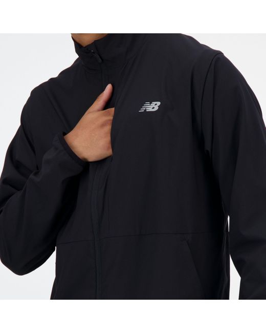 New Balance Blue Stretch Woven Jacket In Black Polywoven for men
