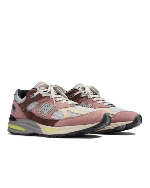 New Balance Made In Uk 991v2 In Pink/brown/grey/green Suede/mesh