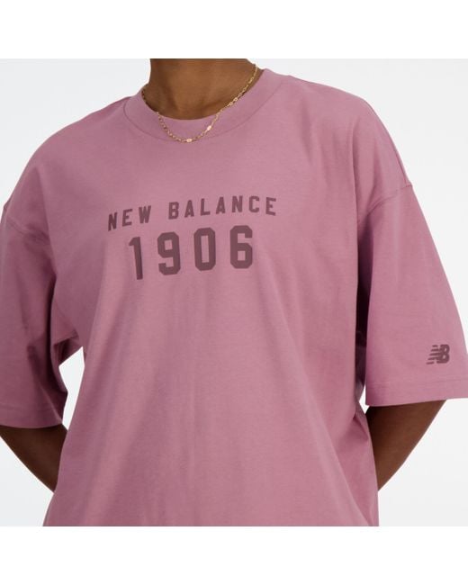 New Balance Purple Iconic collegiate jersey oversized t-shirt in rosa