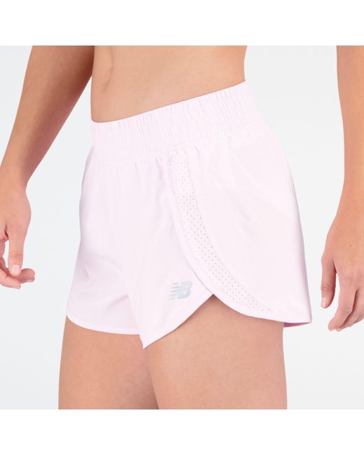 New Balance Blue Core 3 Inch Short In Pink Polywoven