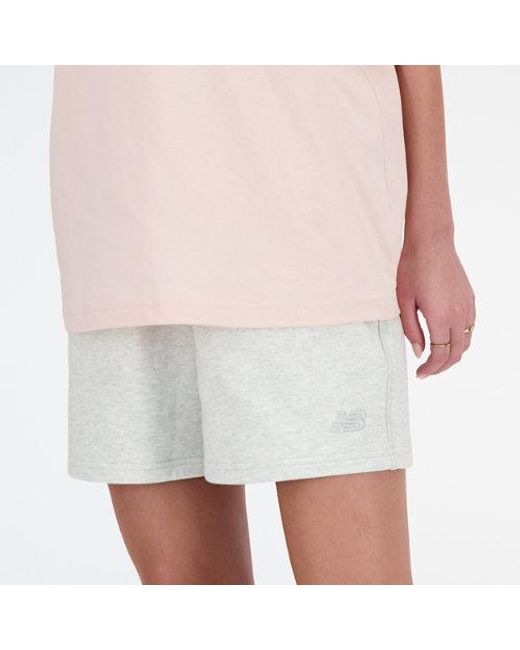 New Balance Pink Athletics French Terry Short In Grey Cotton Fleece