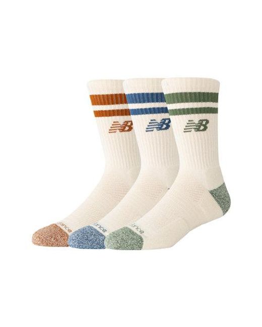 New Balance White Active Lifestyle Striped Crew Socks 3 Pack