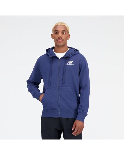 New Balance Essentials Stacked Logo French Terry Jacket In Blue Cotton Fleece for men