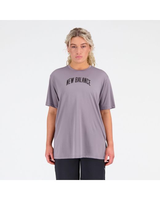 New Balance Purple Relentless Oversized Tee In Grey Poly Knit