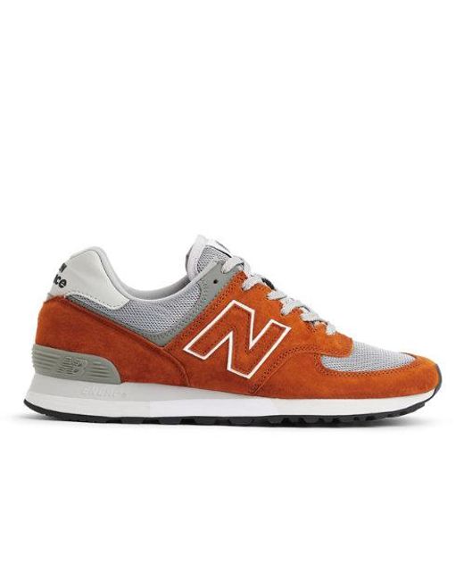 New Balance Red Made In Uk 576 In Orange/grey Suede/mesh