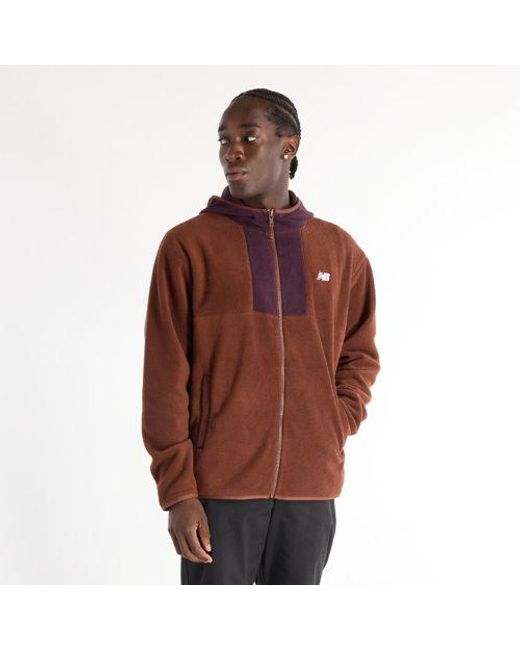 New Balance Polar Fleece Hooded Jacket in Brown for Men | Lyst UK