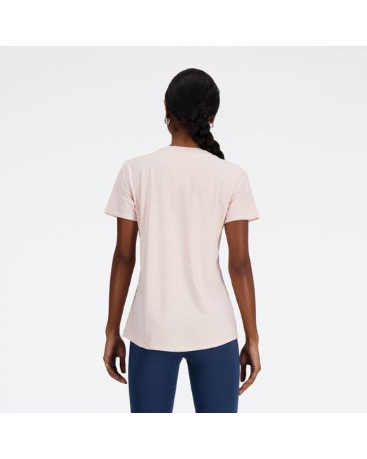 New Balance White Jacquard Slim T-shirt In Pink Poly Knit