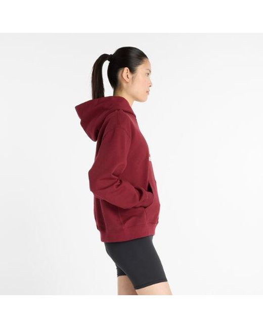 New Balance Red Athletics French Terry Logo Hoodie Sweatshirt, Cotton