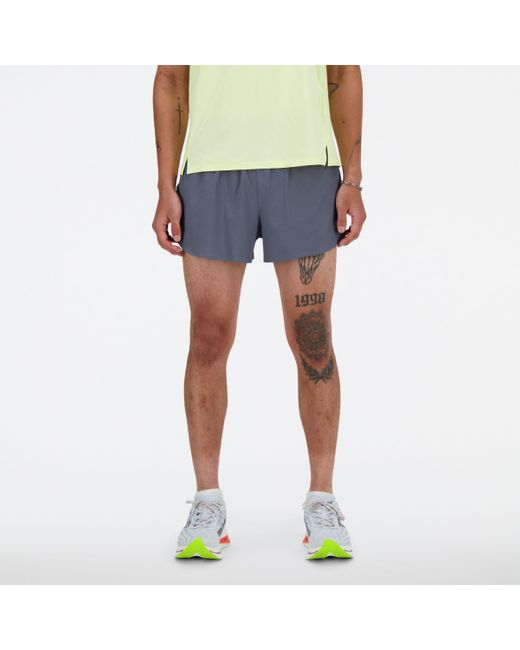 New Balance Blue Rc Split Short 3" In Grey Polywoven for men
