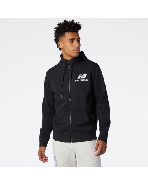 New Balance Cotton Nb Essentials Stacked Logo Full Zip Hoodie in Black for  Men - Save 3% | Lyst