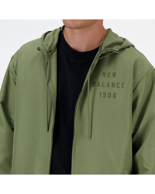 New Balance Iconic Collegiate Graphic Full Zip In Green Polywoven for men