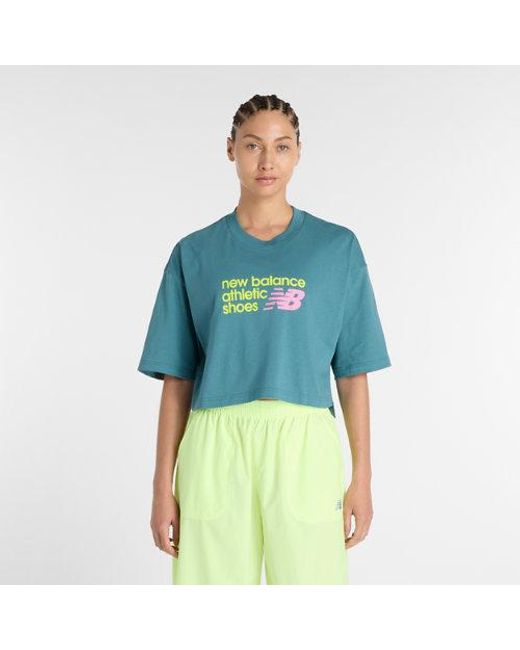 New Balance Blue Athletics Premium Chest Logo Cropped T-Shirt