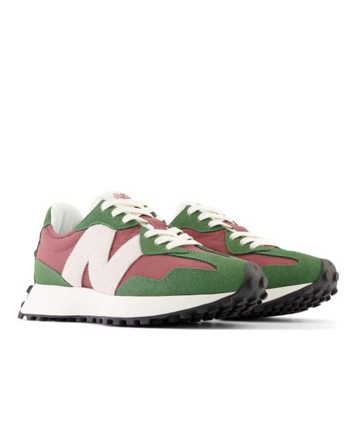 New Balance 327 In Green/red Suede/mesh