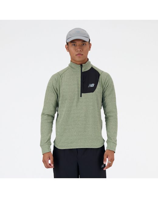 New Balance Nb Heat Grid Half Zip In Green Poly Knit for men