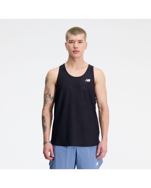 New Balance Blue Q Speed Jacquard Singlet In Black Poly Knit for men