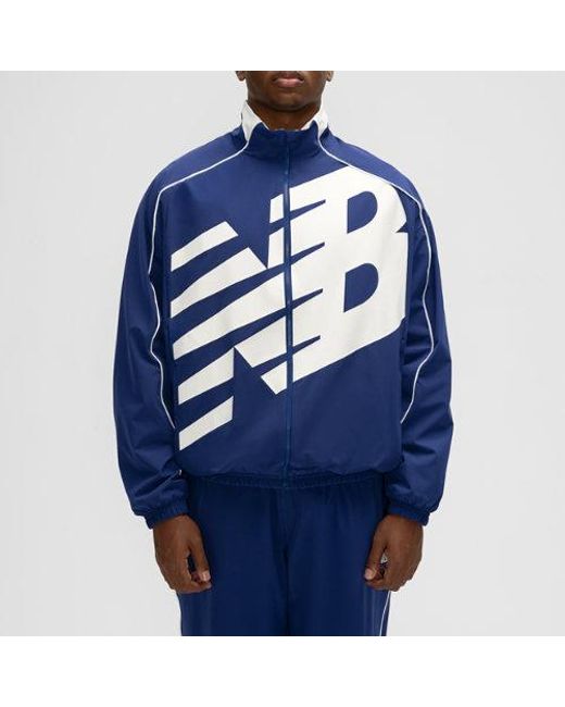 New Balance Blue Basketball Oversized Print Woven Jacket for men