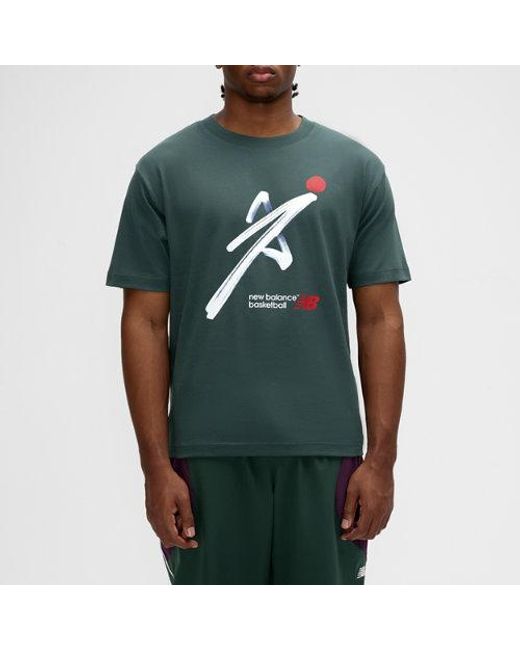 New Balance Green Basketball Painted T-Shirt for men