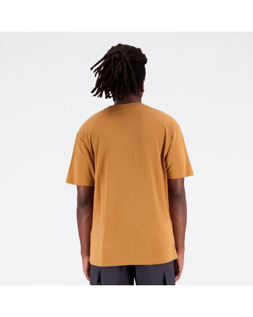 New Balance Essentials cafe grandpa cotton jersey t-shirt in braun in Orange für Herren