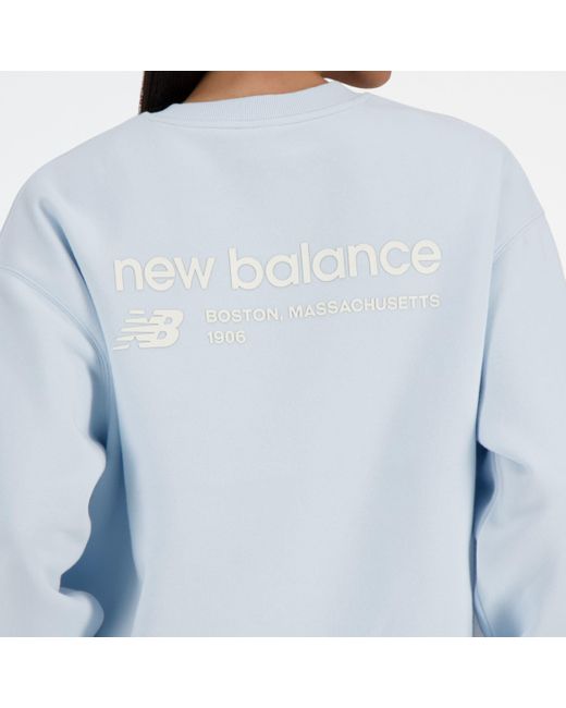 New Balance Linear Heritage Brushed Back Fleece Crewneck In Blue Poly Fleece