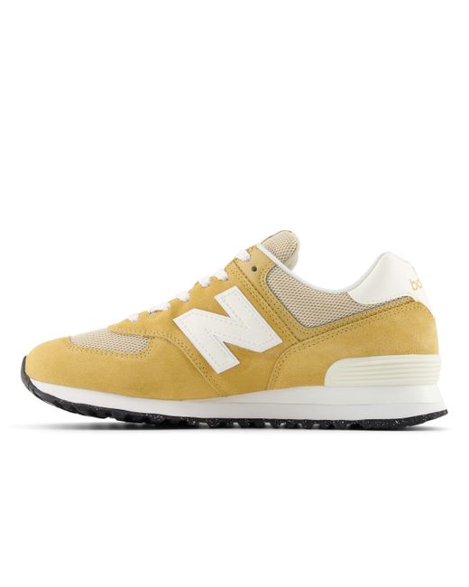New Balance Yellow 574 In Brown/white Suede/mesh