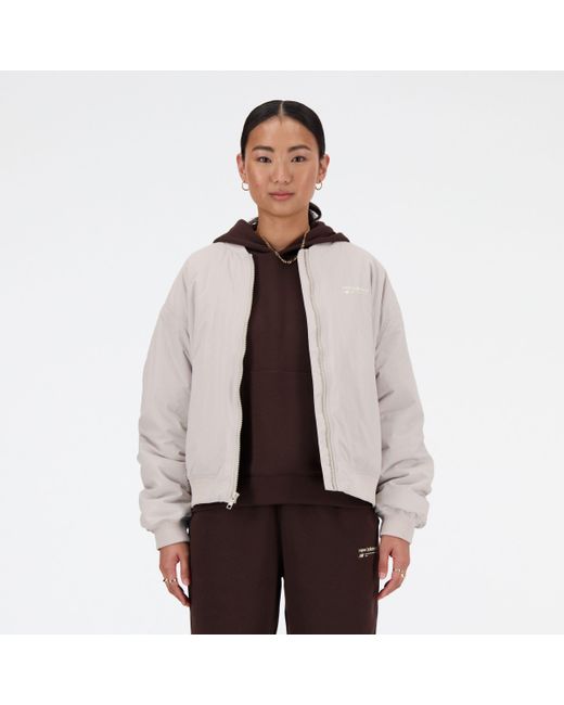 New Balance Brown Linear heritage woven bomber jacket in grau