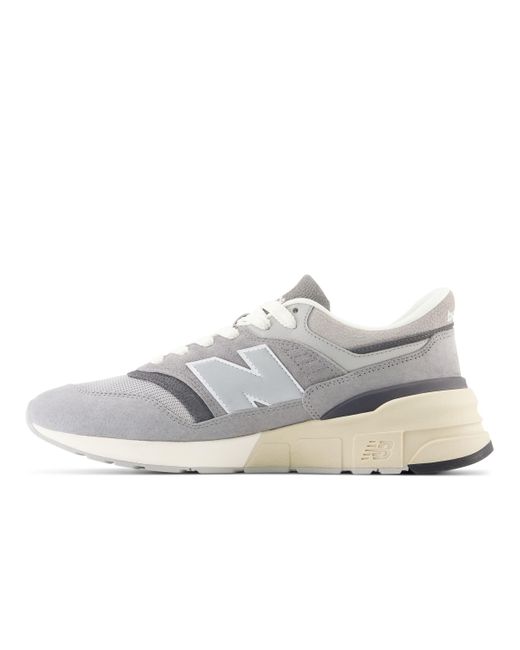 New Balance White 997r In Grey Suede/mesh