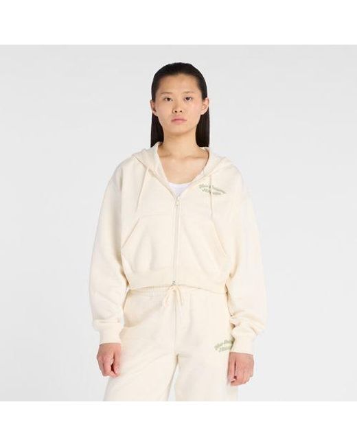 Donna Linear Heritage Fleece Full Zip di New Balance in Natural