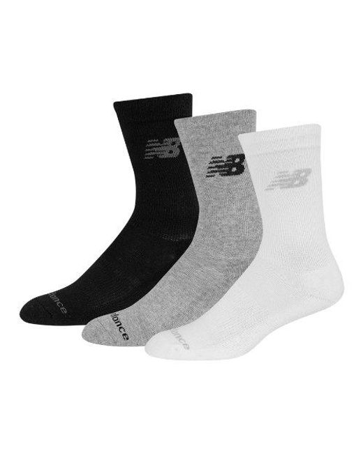 Performance Cotton Cushioned Crew Socks 3 Pack En/Gris/Noir, Taille New Balance en coloris Black