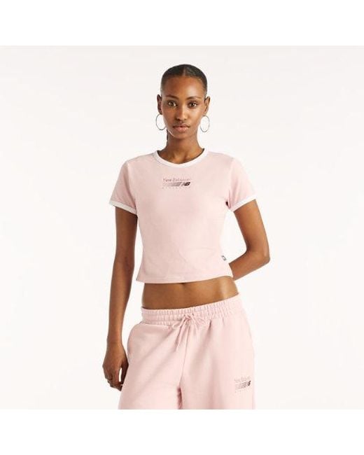 New Balance Pink Trackside Ringer T-Shirt