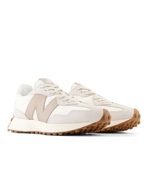 New Balance White 327 In Beige/brown Suede/mesh