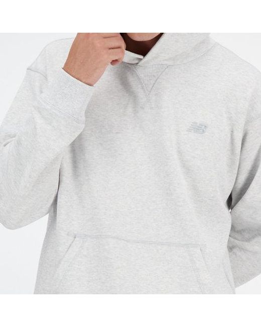 New Balance White Athletics French Terry Hoodie In Grey Cotton Fleece for men