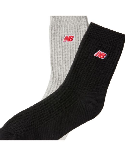 New Balance Blue Waffle Knit Ankle Socks 2 Pack In Black/grey Cotton