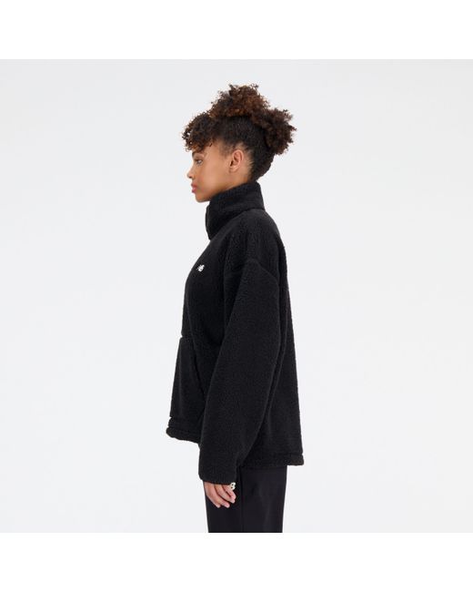 New Balance Achiever Sherpa Pullover In Black Poly Knit