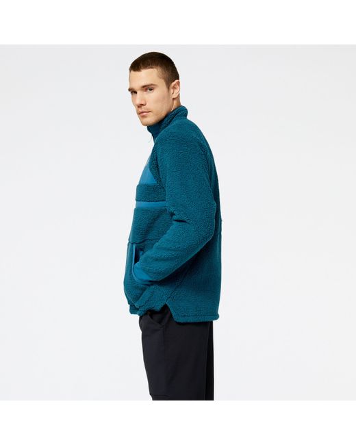 New Balance London Edition Q Speed Sherpa Anorak In Blue Poly Knit for men