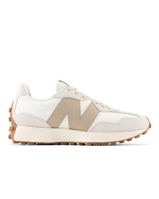 New Balance White 327 In Beige/brown Suede/mesh