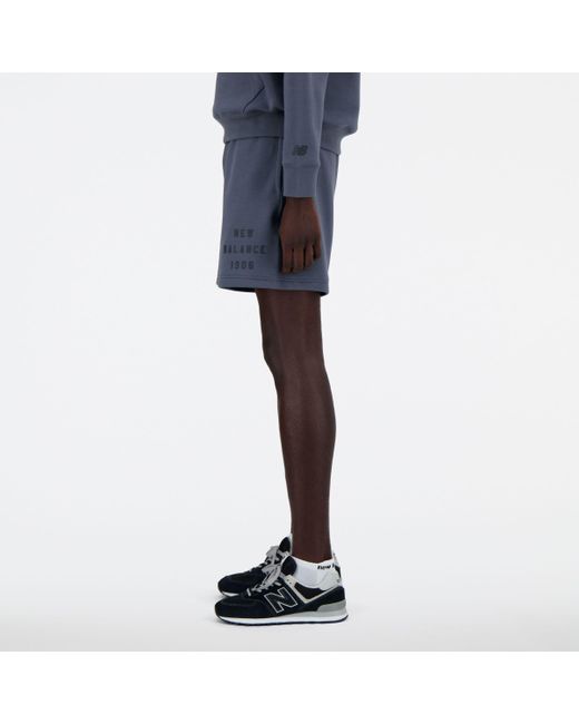 New Balance Black Iconic Collegiate Fleece Short 7" In Grey Poly Fleece for men