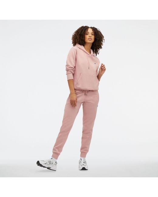New Balance Nb Small Logo Hoodie In Pink Cotton