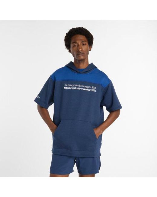 New Balance Blue Nyc Marathon Reimagined Fleece Graphic Short Sleeve Hoodie for men