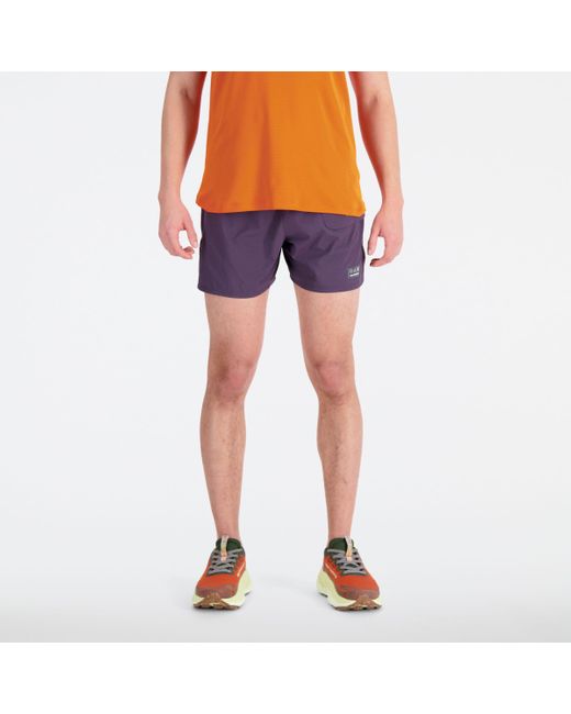 New Balance Blue Impact Run At 5 Inch Short In Purple Polywoven for men