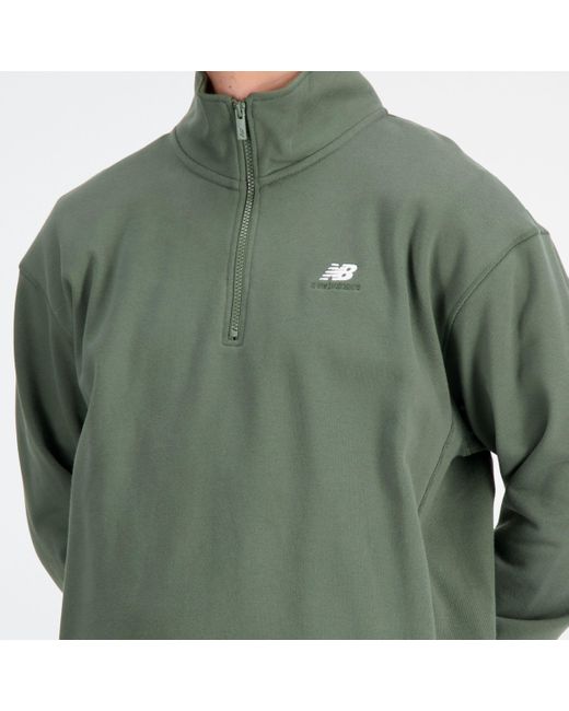 New Balance Athletics Remastered French Terry 1/4 Zip In Green Cotton Fleece for men