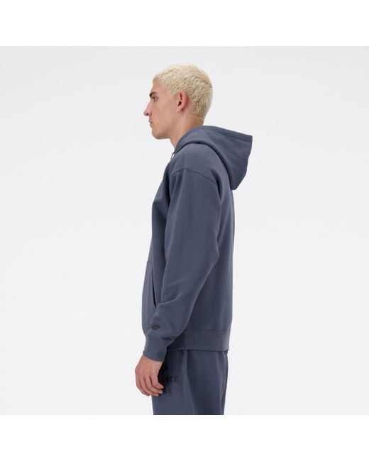 New Balance Blue Iconic Collegiate Graphic Hoodie In Grey Poly Fleece for men