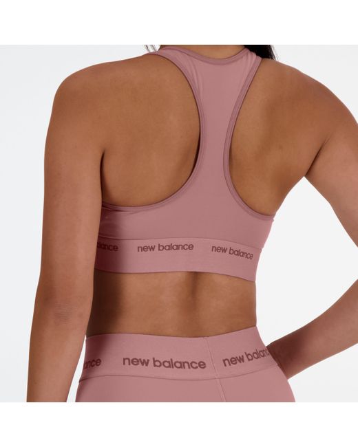 New Balance Brown Nb Sleek Medium Support Sports Bra In Poly Knit