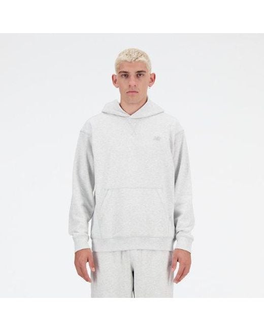 New Balance White Athletics French Terry Hoodie In Grey Cotton Fleece for men