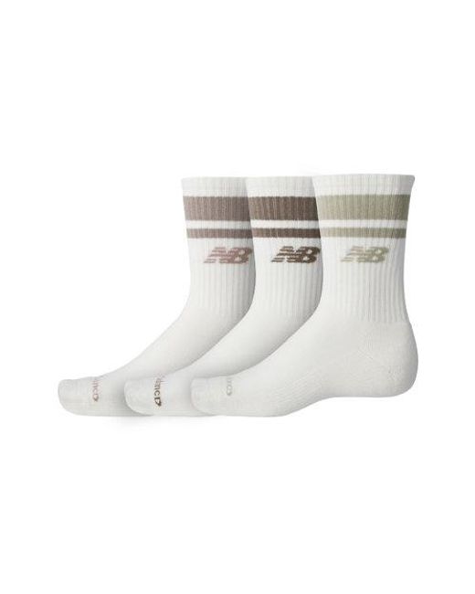 Unisexe Everyday Stripe Midcalf 3 Pack En, Coton, Taille New Balance pour homme en coloris White