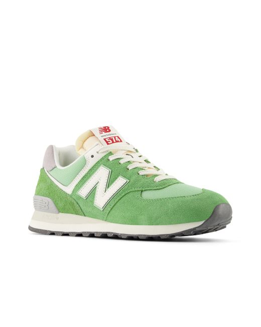 New Balance 574 In Light Green/white Suede/mesh