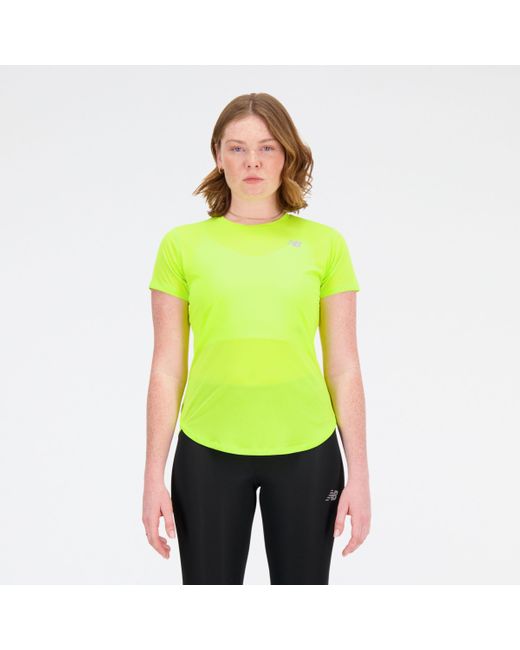 New Balance Accelerate Short Sleeve Top In Green Poly Knit